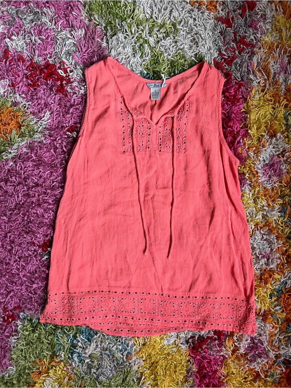G.H. Bass & Co. Coral Eyelet Sleeveless Tank Top